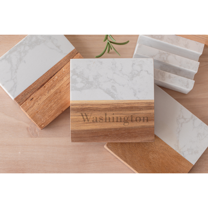 Personalized Marble & Acacia Wood Coasters