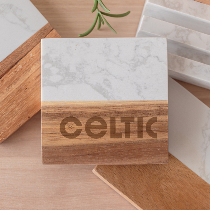 Personalized Marble & Acacia Wood Coasters