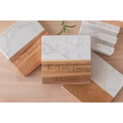 Personalized Marble & Acacia Wood Coasters